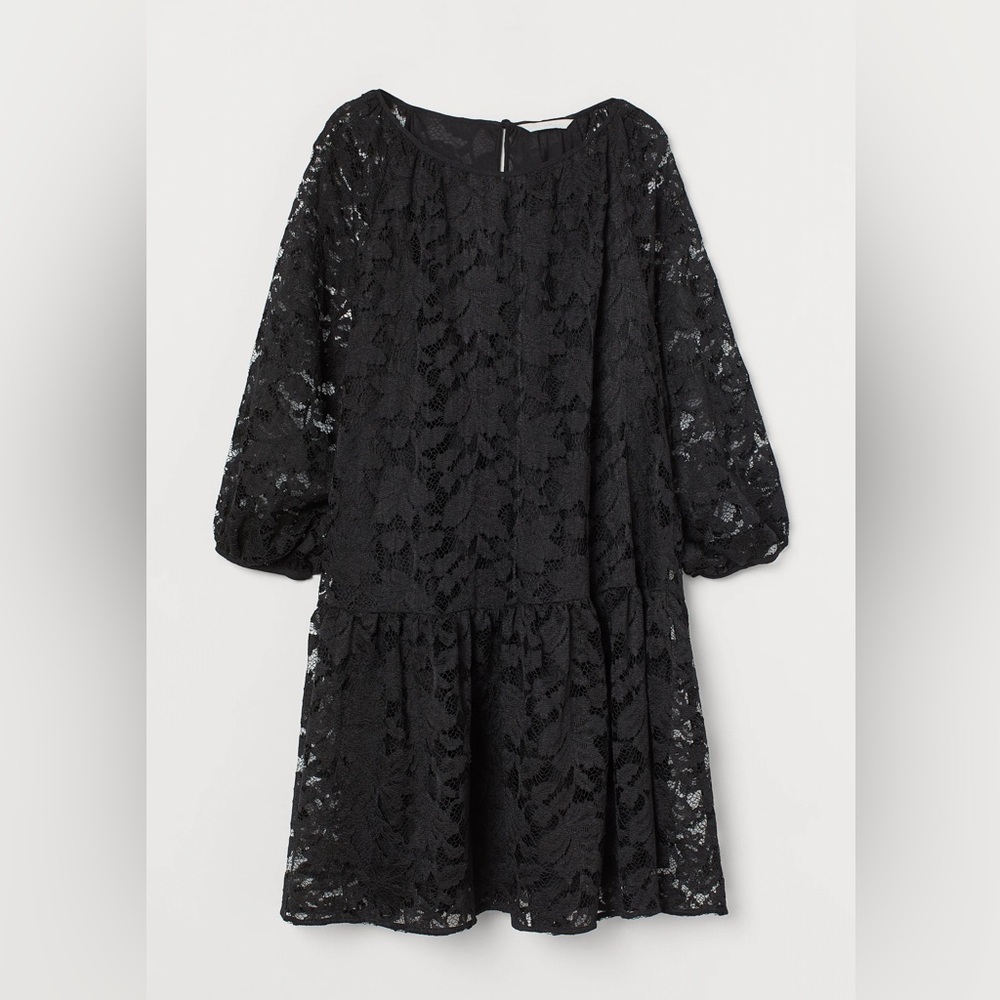 H&M Lace Dress Round Neck Black Size L